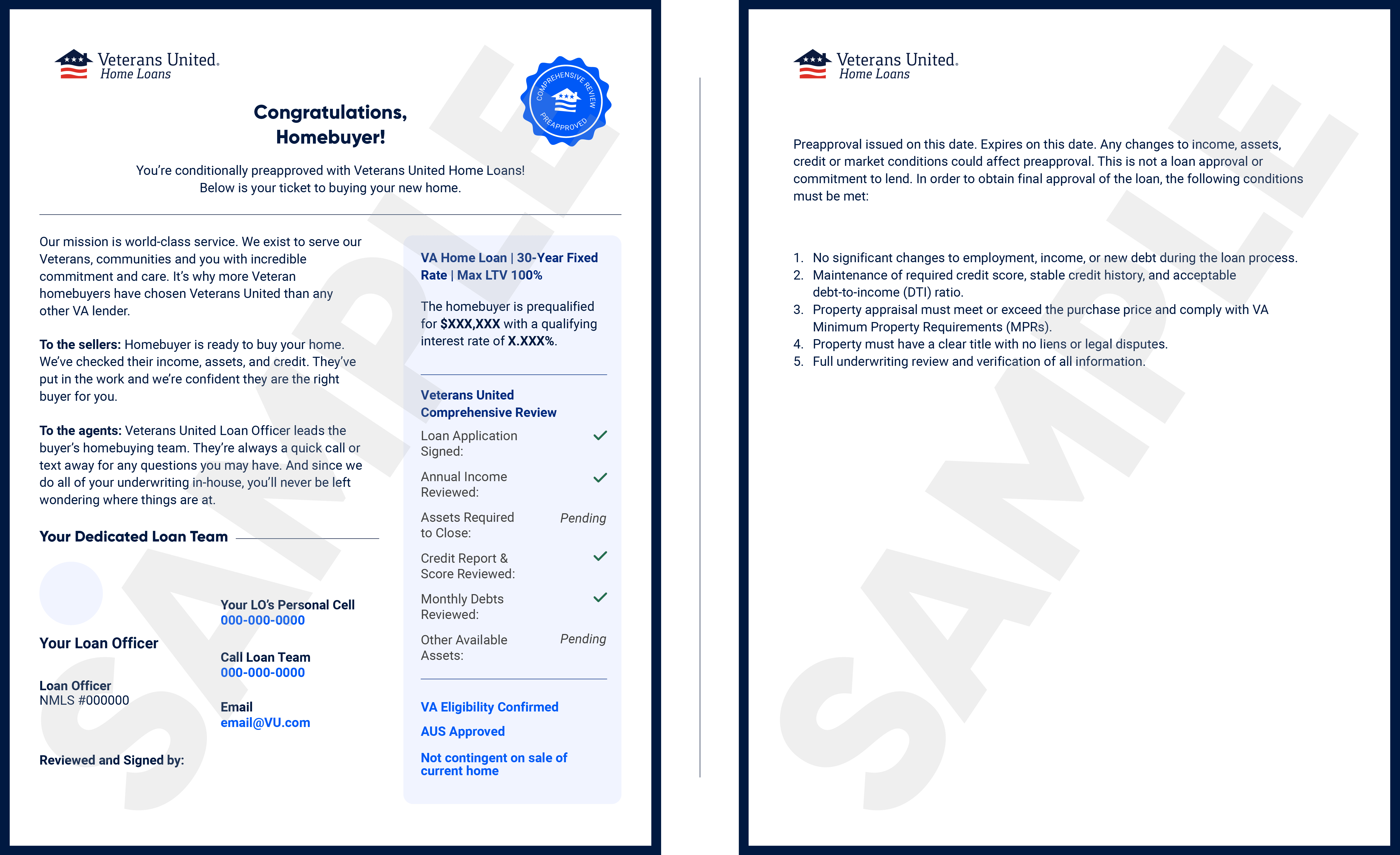 Sample example of a Veterans United preapproval letter